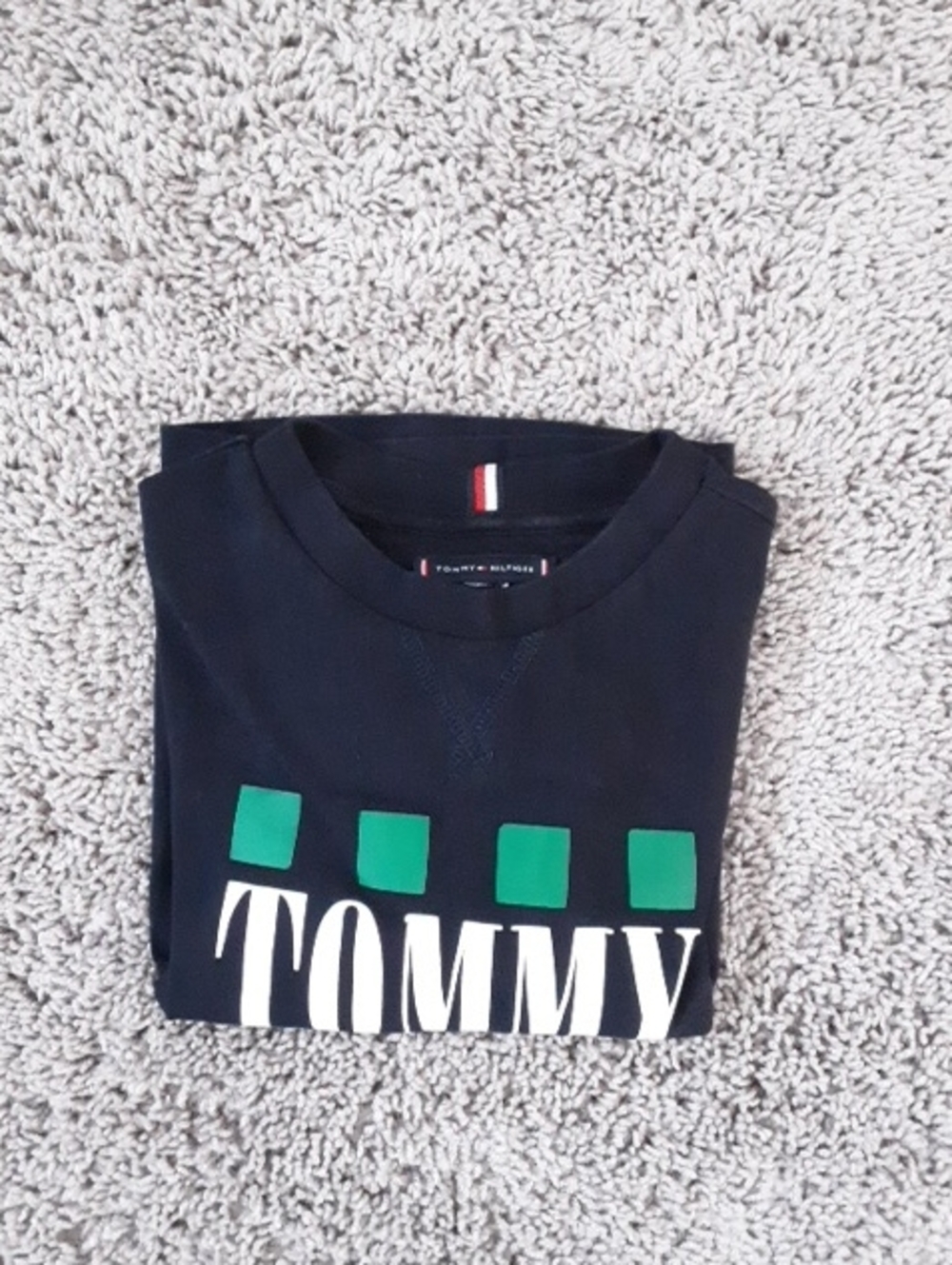 Tommy Hilfiger Navy Sweatshirt with Green Graphic Blocks